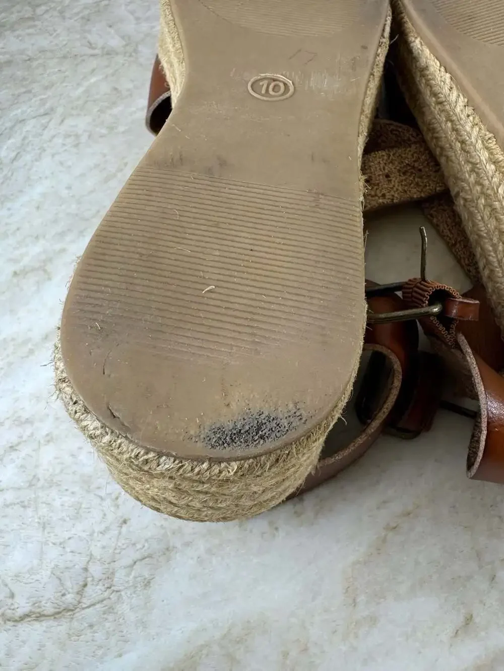 White Mountain Tan Espadrille Platform Sandals Ankle Strap Women’s Size 10